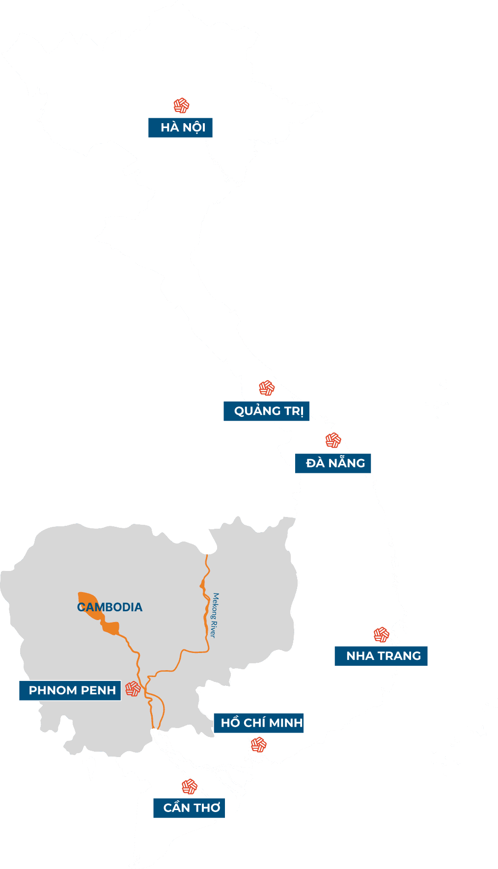 BestMix branches map - Vietnam and Cambodia