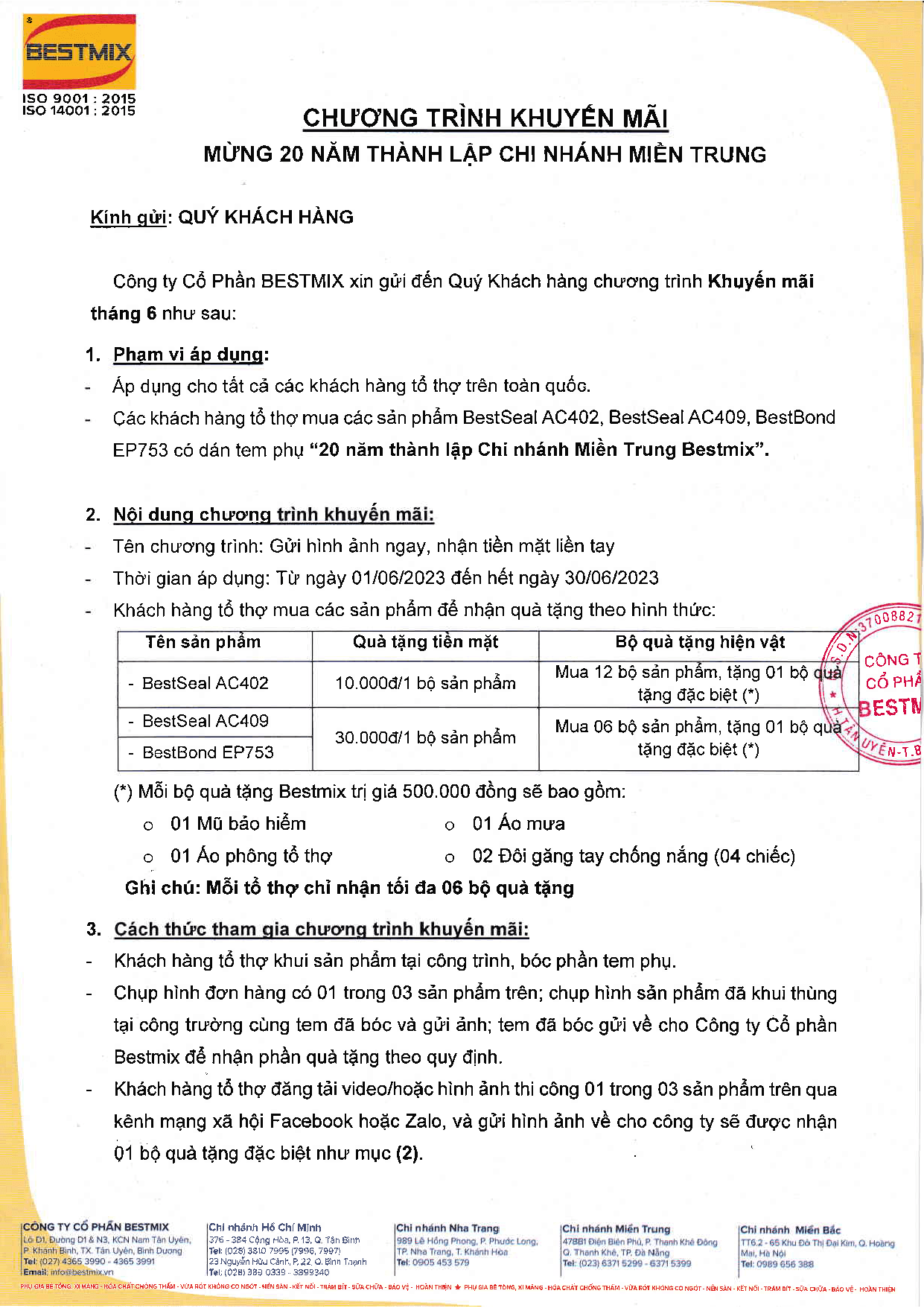 CHUONG TRINH KHUYEN MAI MUNG 20 NAM THANH LAP CHI NHANH MIEN TRUNG