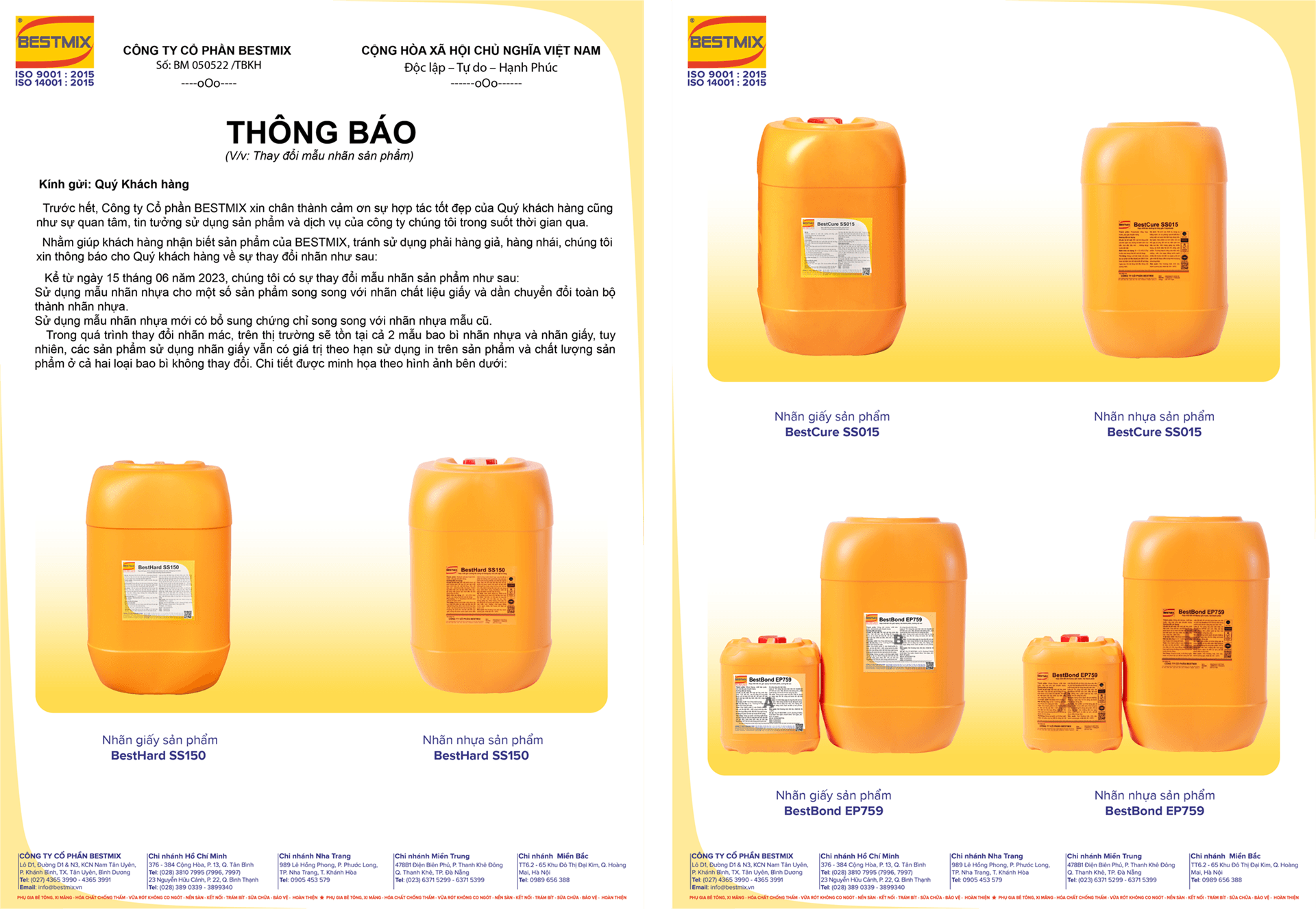 Thông báo v/v thay đổi tem/nhãn sản phẩm Bestmix
