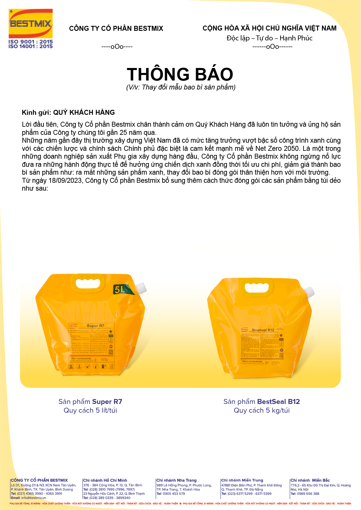 Thông báo: V/v Thay đổi mẫu bao bì sản phẩm